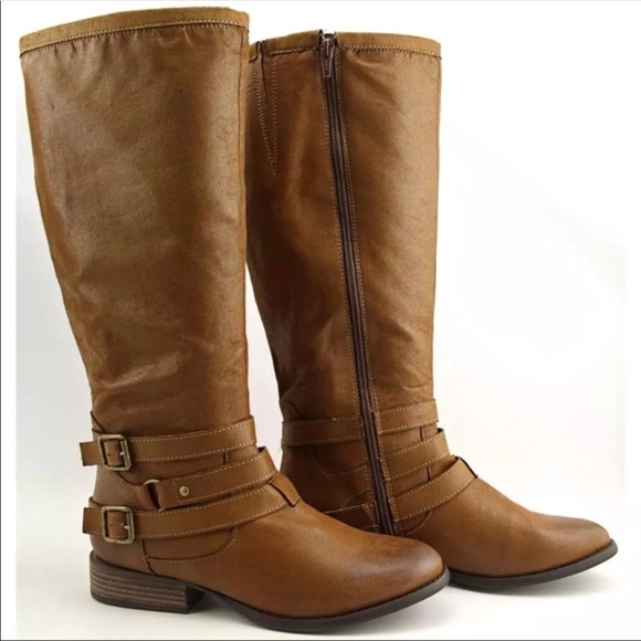 Distressed Cognac Burnished Toe Knee High l Boots - Picture 7 of 8